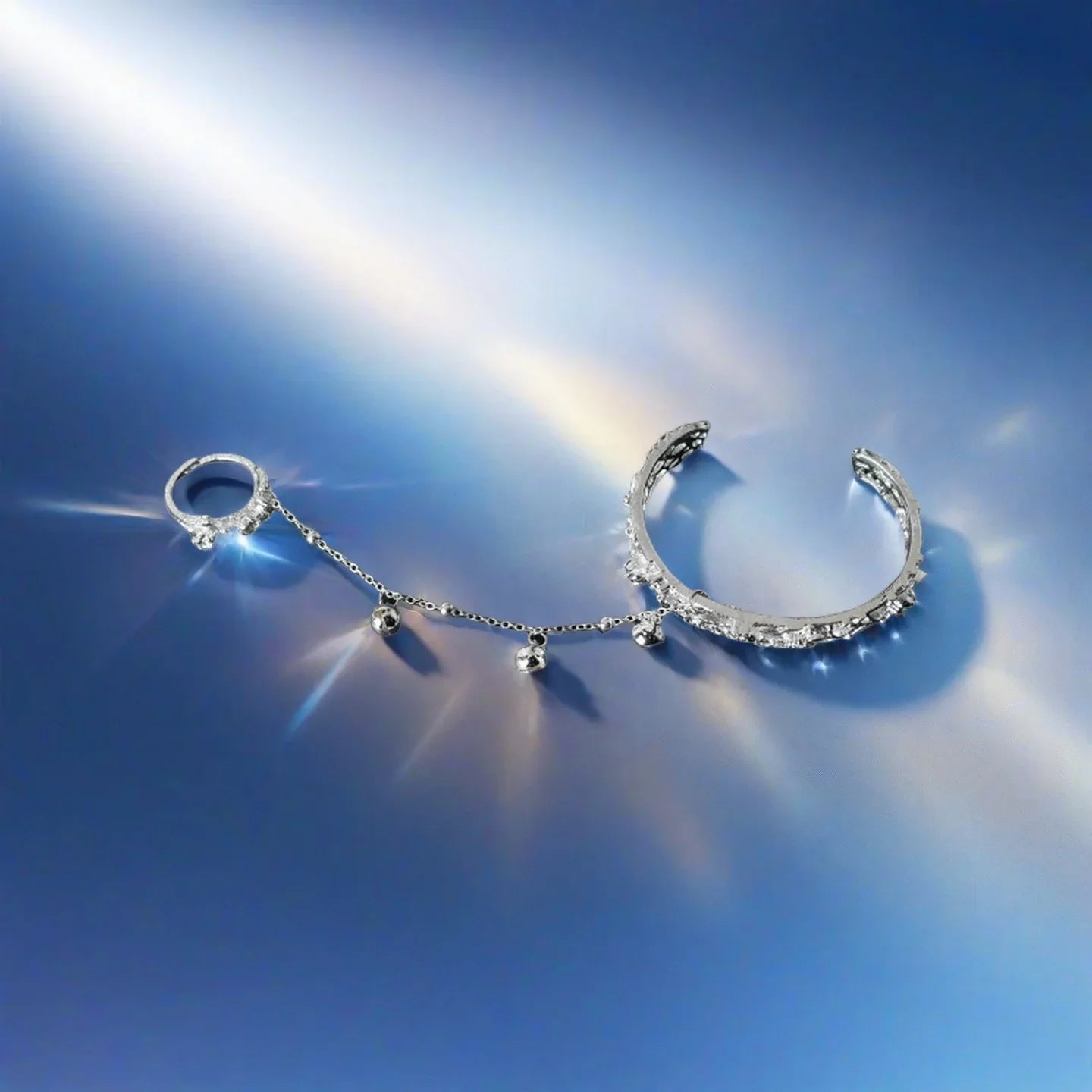 Elegant TGCF Hua Cheng & Xie Lian cosplay bracelet featuring silver bell charms and chain link, perfect for themed costume accessory collections.