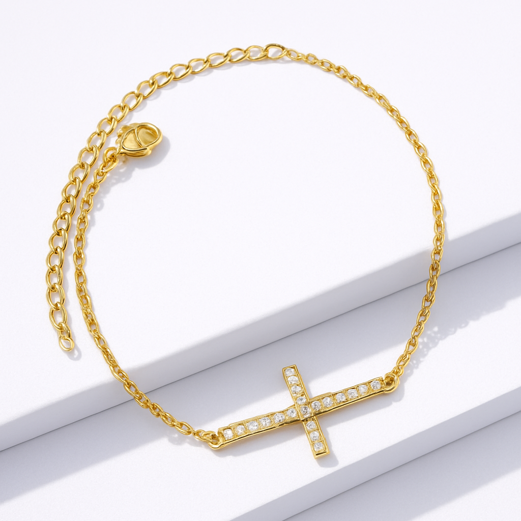 Designer Crystal Bracelet for Women Benefits: Protection & Good Luck – Gold Plated Cross Stainless Steel Fashion Jewelry