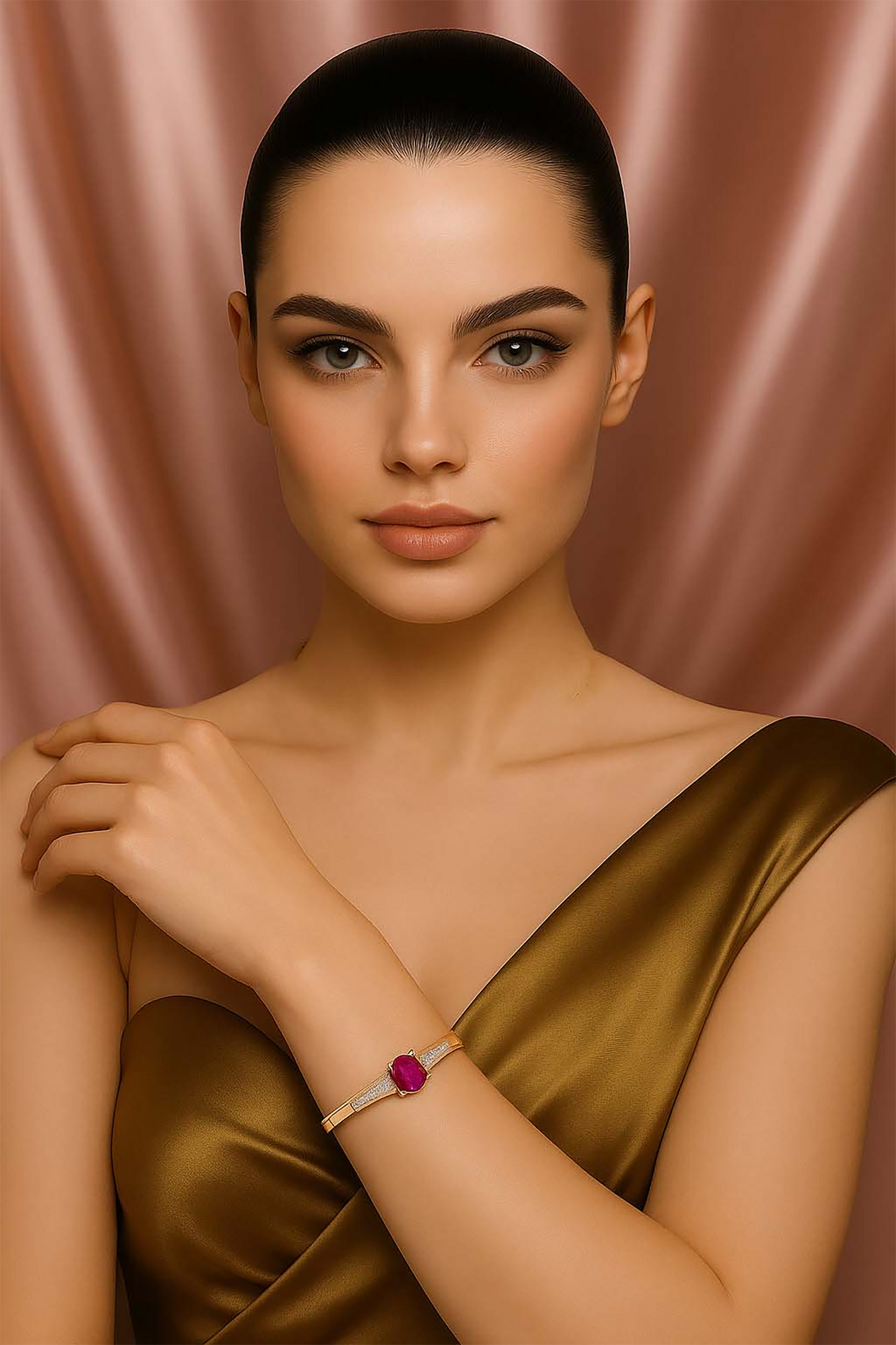 585 purple gold plated 14K rose gold inlaid crystal ruby bracelet for women charm light luxury wedding party fashion jewelry