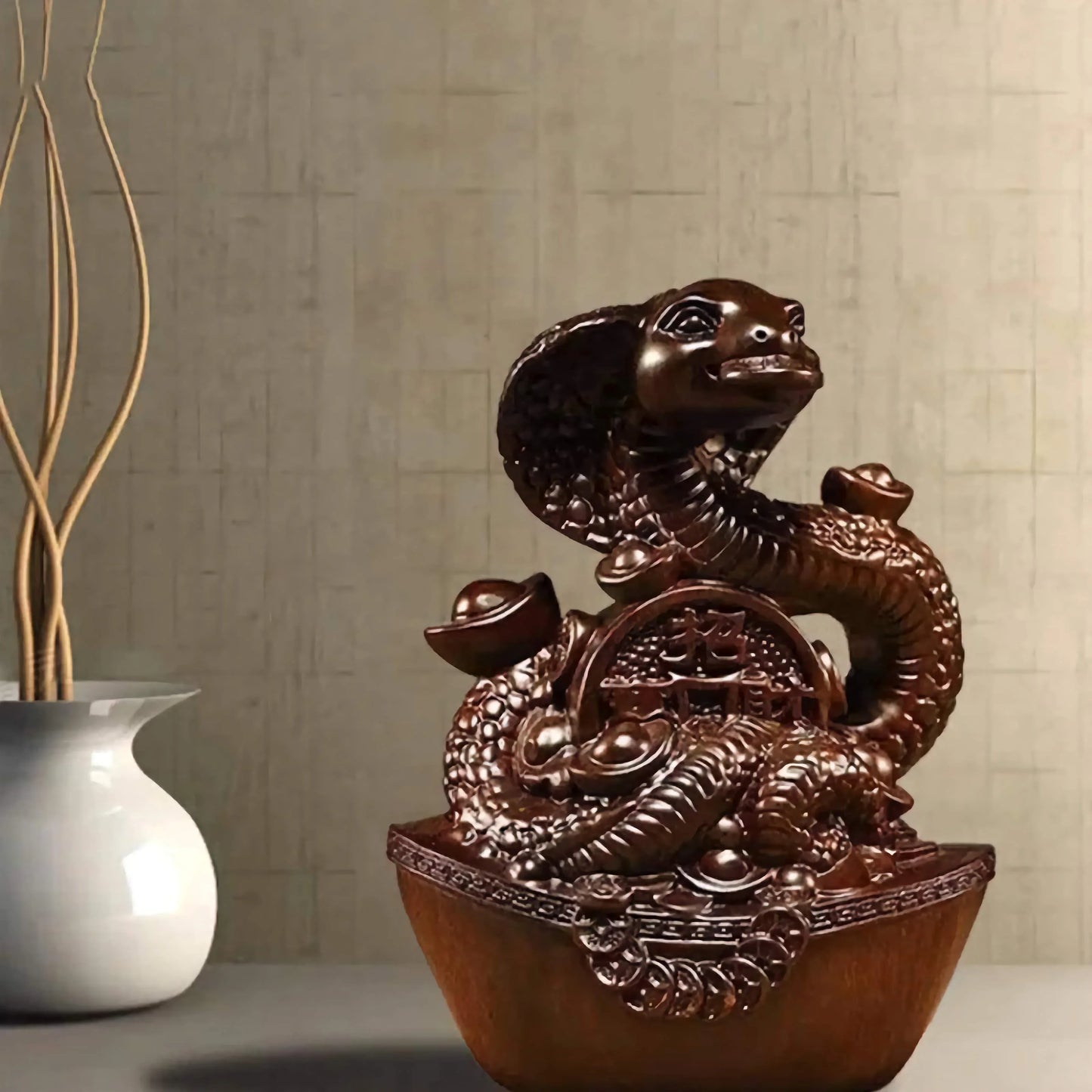 Patung Ular Ukiran Kayu Hiasan Feng Shui 2025 Tahun Hiasan Arca Ular