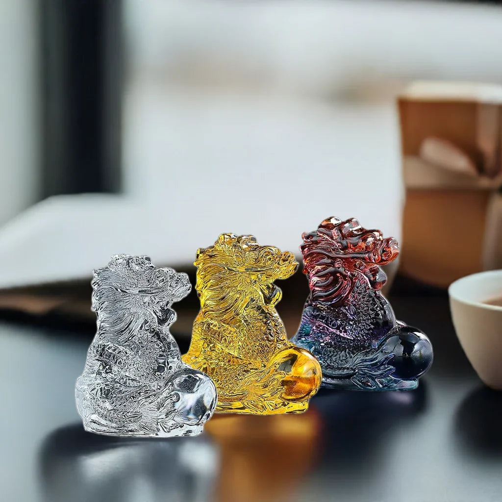 Chinese Crystal Dragon Figurine Ornaments Twelve Zodiac Loong Portraits Feng Shui Crafts Glass Art Shop Opening Gifts Room Decor
