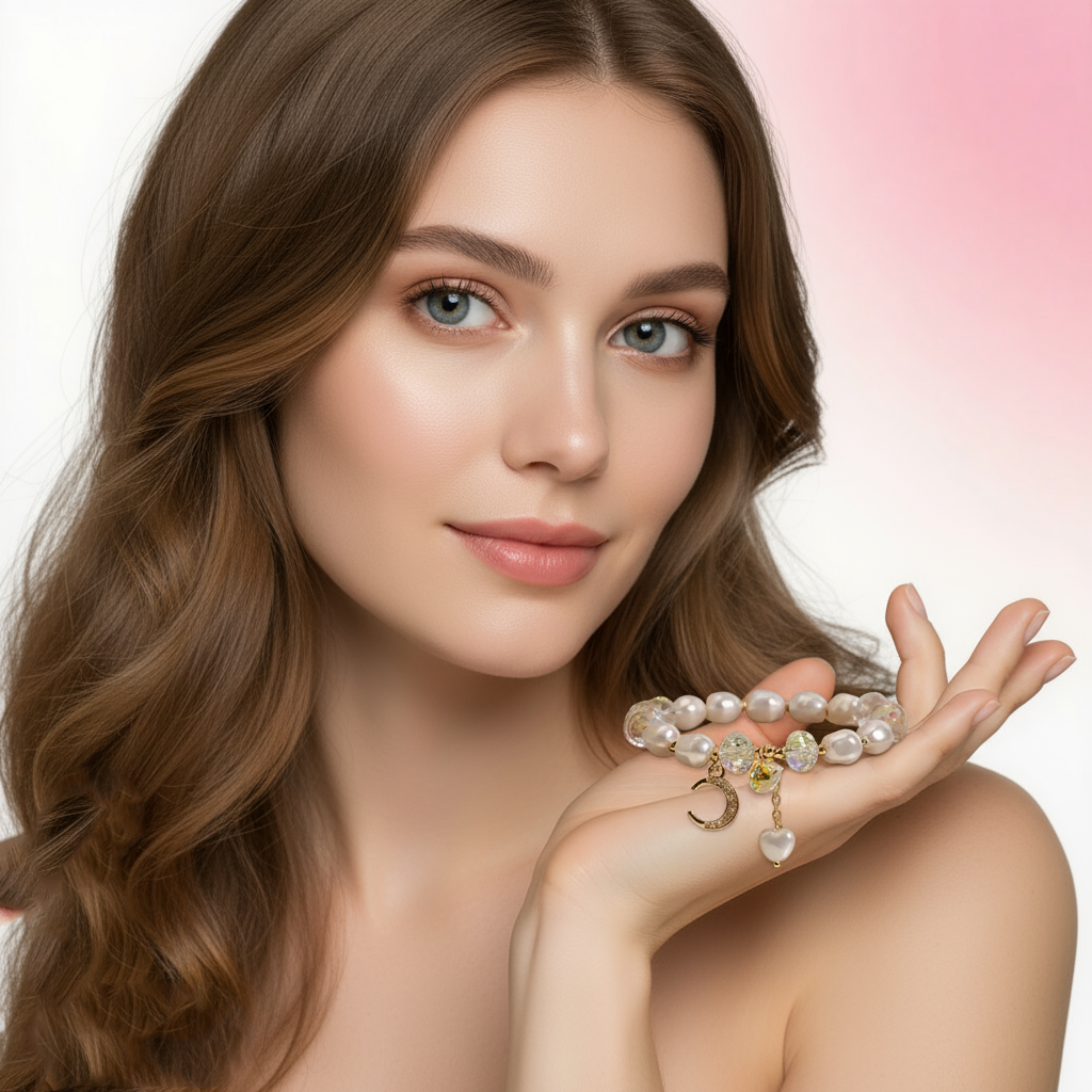 Little Fresh Pearl Crystal Bracelet Women's Simple Smiling Face Pendant Student Friend Elastic Adjustable Bangle Party Jewelry