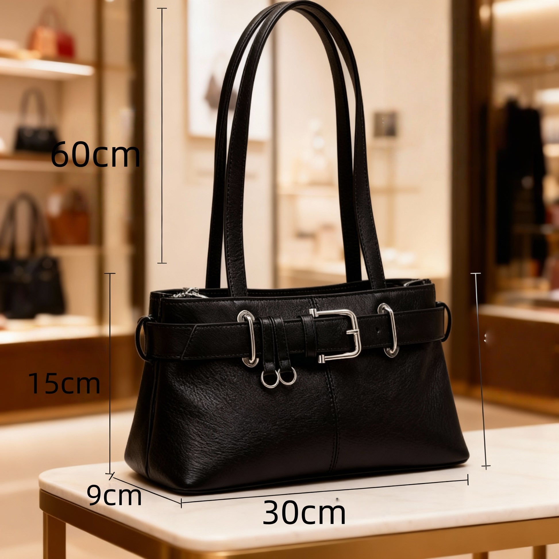 2025 Tote bag with retro texture, casual versatile belt buckle, shoulder bag, niche design, European and American commuting bag