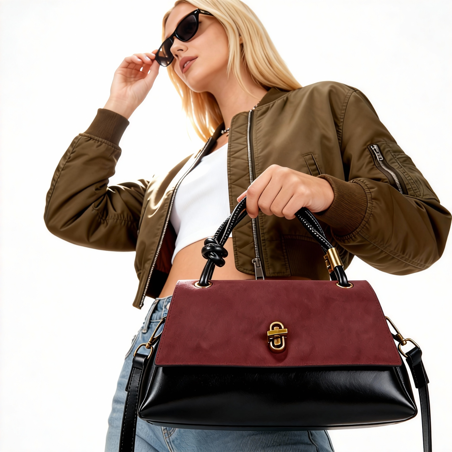 Vintage Suede Shoulder Bag with Leather Details – Business Casual for Women