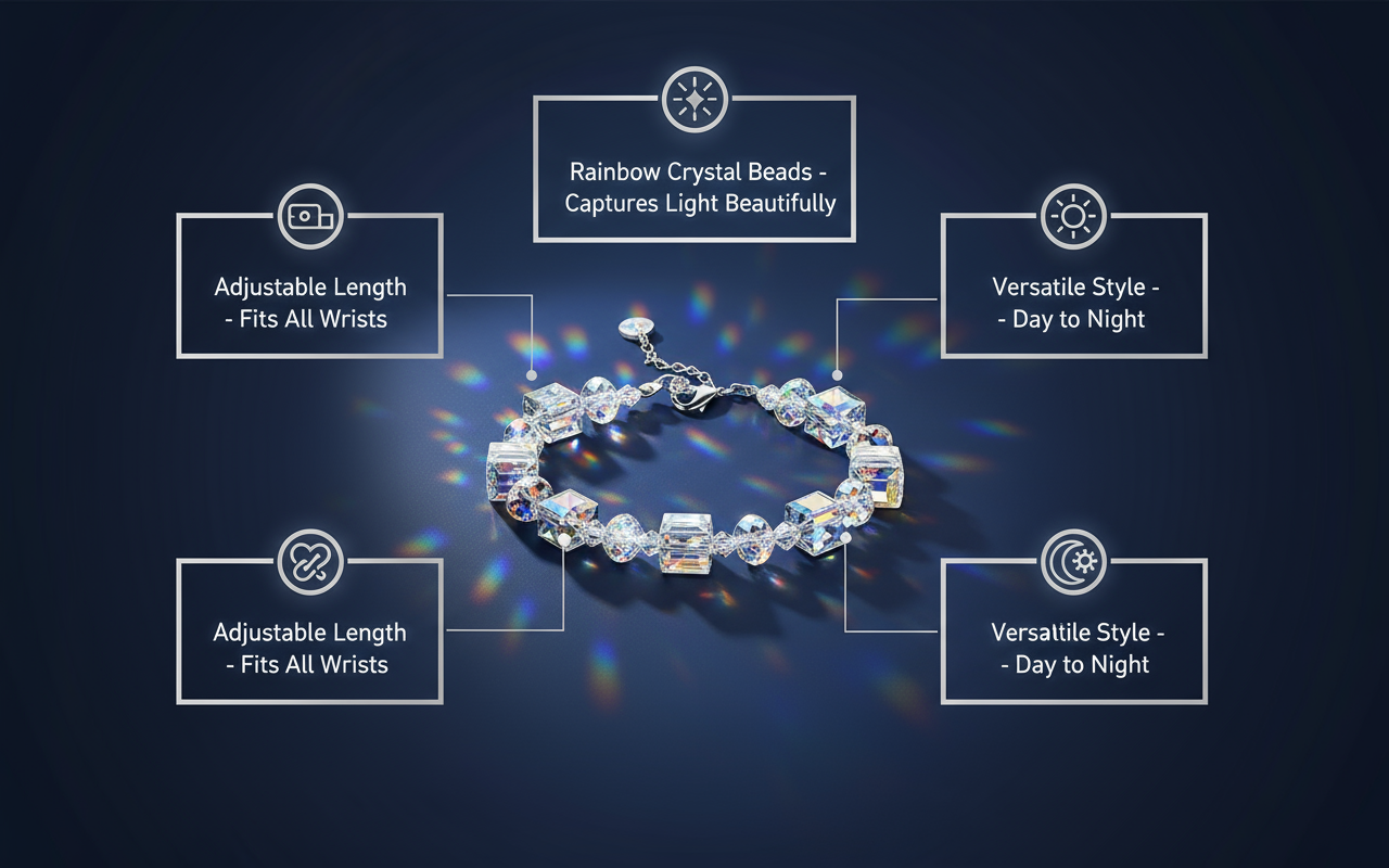 Delysia King 1pcs Women Trendy Cube Crystal Bracelet Luxurious Personality Versatile Wrist Chain Best Friend Gift