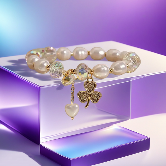 Little Fresh Pearl Crystal Bracelet Women's Simple Smiling Face Pendant Student Friend Elastic Adjustable Bangle Party Jewelry