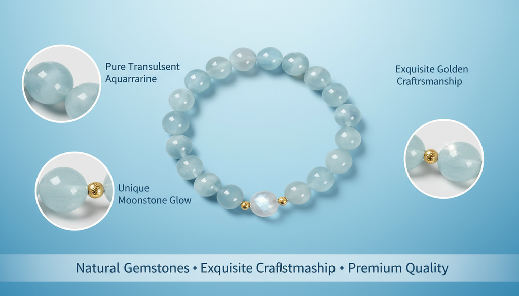 Aquamarine and white crystal bracelet, Strong Protection and Positive energy bracelet,  Hand jewelry, 1pc
