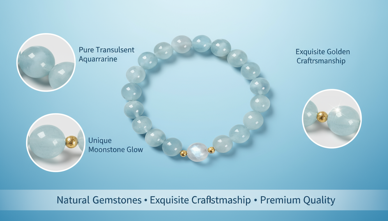 Aquamarine and white crystal bracelet, Strong Protection and Positive energy bracelet, Hand jewelry, 1pc