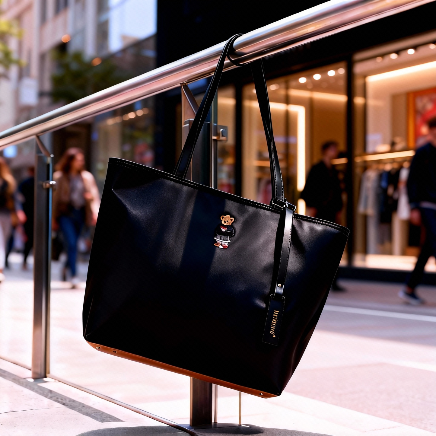 Tote bag, ladies' 2025 new handbag, embroidered small bear nylon bag, large capacity class commuting shoulder bag