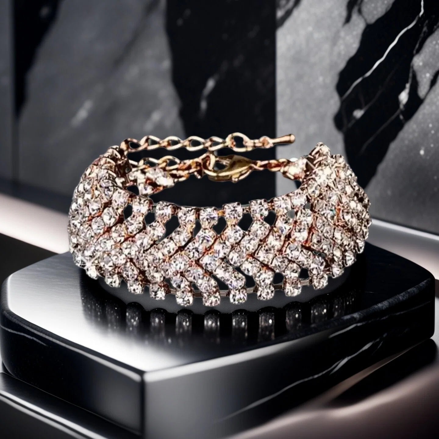 women's Bracelet Elegant Rhinestone Crystal Chain Female Jewelry Accessories Gold-color