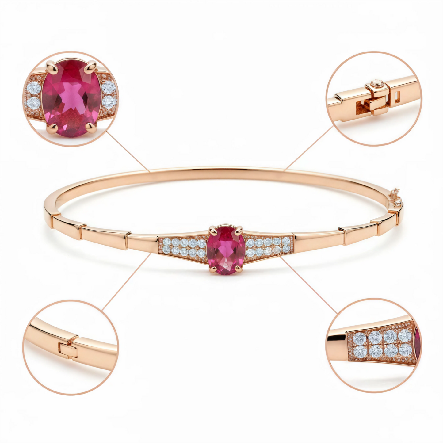 585 purple gold plated 14K rose gold inlaid crystal ruby bracelet for women charm light luxury wedding party fashion jewelry