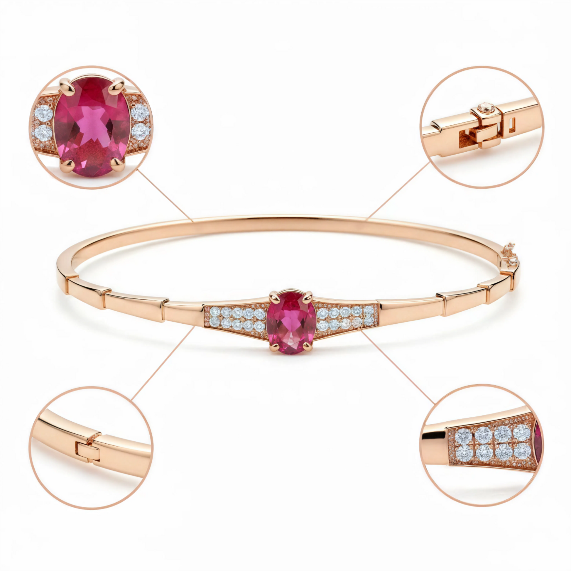 585 purple gold plated 14K rose gold inlaid crystal ruby bracelet for women charm light luxury wedding party fashion jewelry