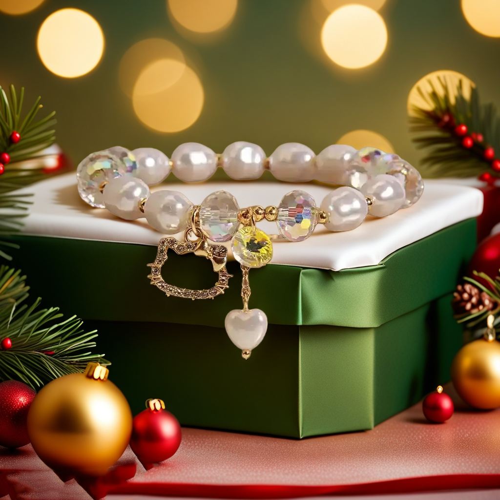 Little Fresh Pearl Crystal Bracelet Women's Simple Smiling Face Pendant Student Friend Elastic Adjustable Bangle Party Jewelry