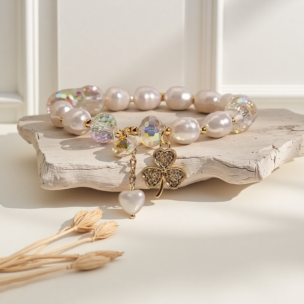 Little Fresh Pearl Crystal Bracelet Women's Simple Smiling Face Pendant Student Friend Elastic Adjustable Bangle Party Jewelry