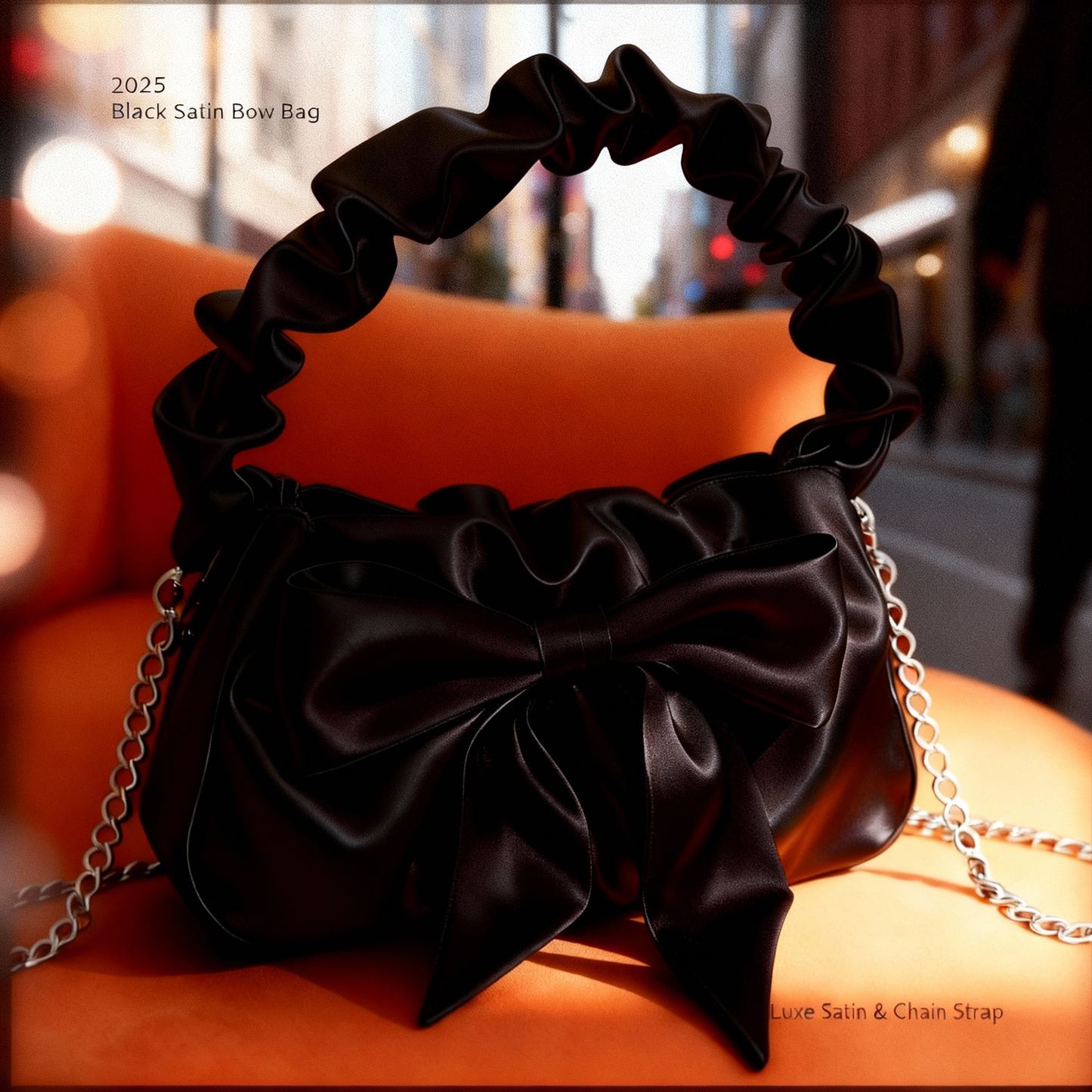 Women’s Satin Bow Shoulder Bag 2025 – Cute Ruched Handle Purse, Elegant Mini Crossbody Handbag for Date Night & Street Style