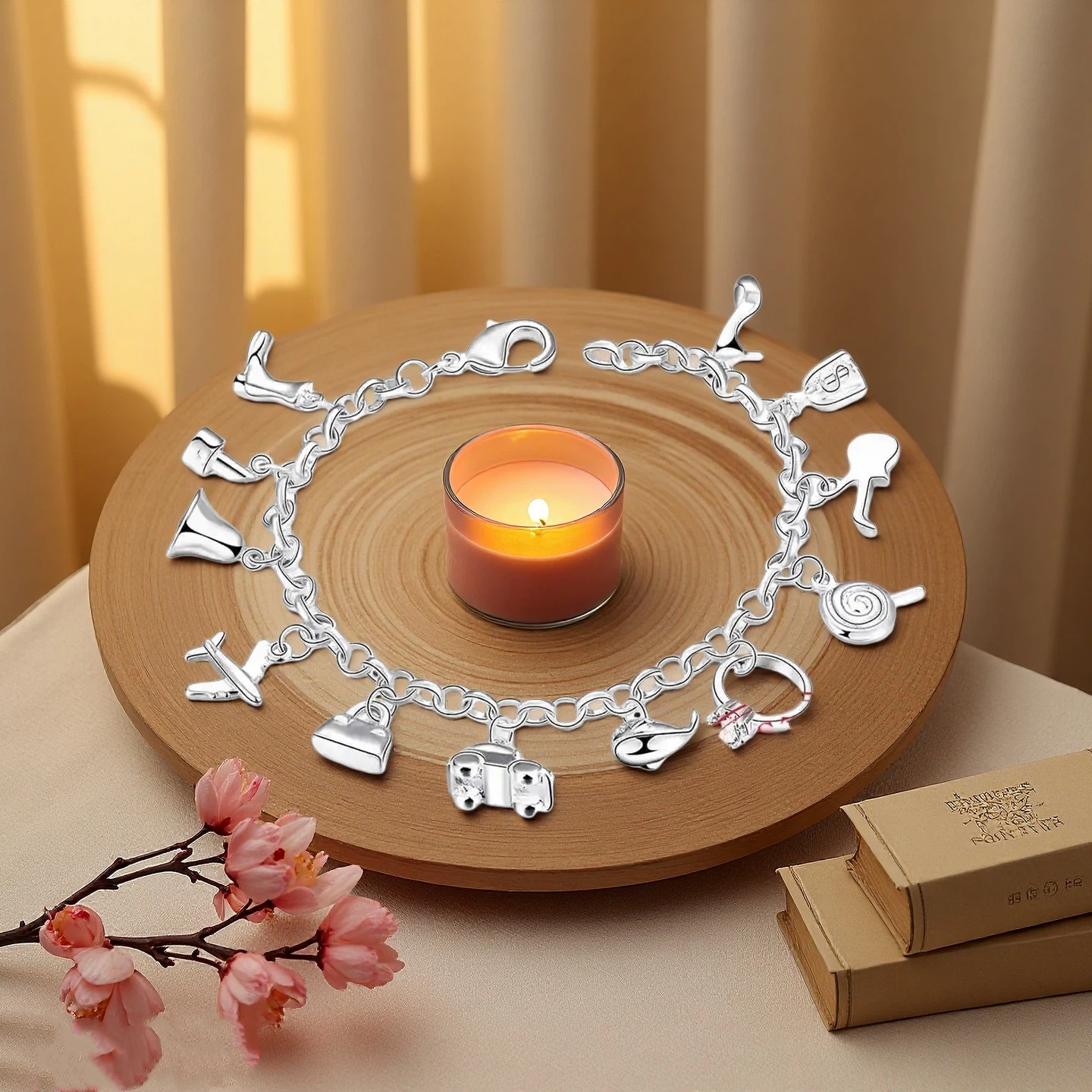 Pretty Bracelets 925 Sterling Silver AAA Zircon Crystal Bracelets 12 Pendants Charms Bangles For Woman New Fine Jewelry