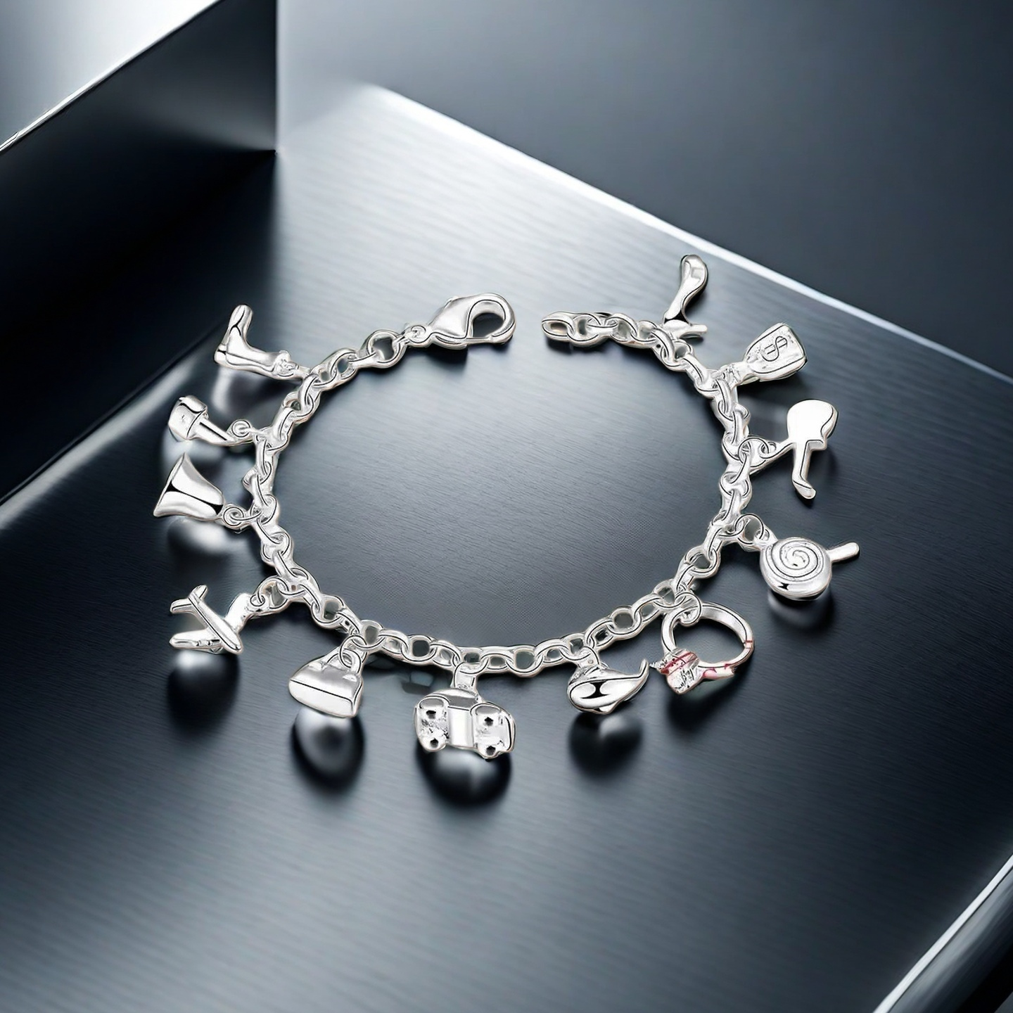 Pretty Bracelets 925 Sterling Silver AAA Zircon Crystal Bracelets 12 Pendants Charms Bangles For Woman New Fine Jewelry