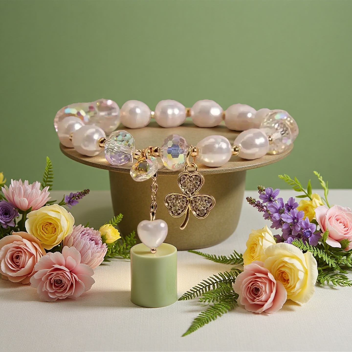 Little Fresh Pearl Crystal Bracelet Women's Simple Smiling Face Pendant Student Friend Elastic Adjustable Bangle Party Jewelry