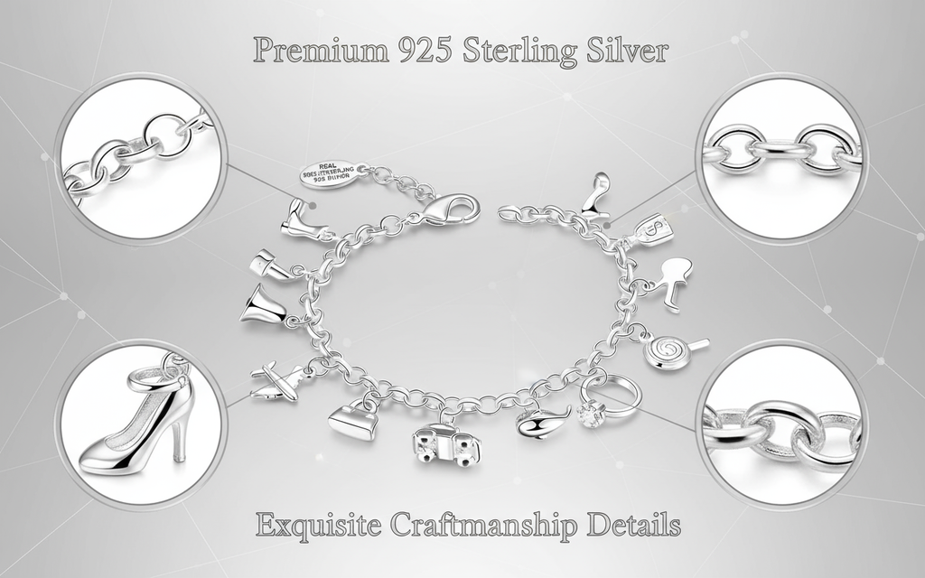 Pretty Bracelets 925 Sterling Silver AAA Zircon Crystal Bracelets 12 Pendants Charms Bangles For Woman New Fine Jewelry