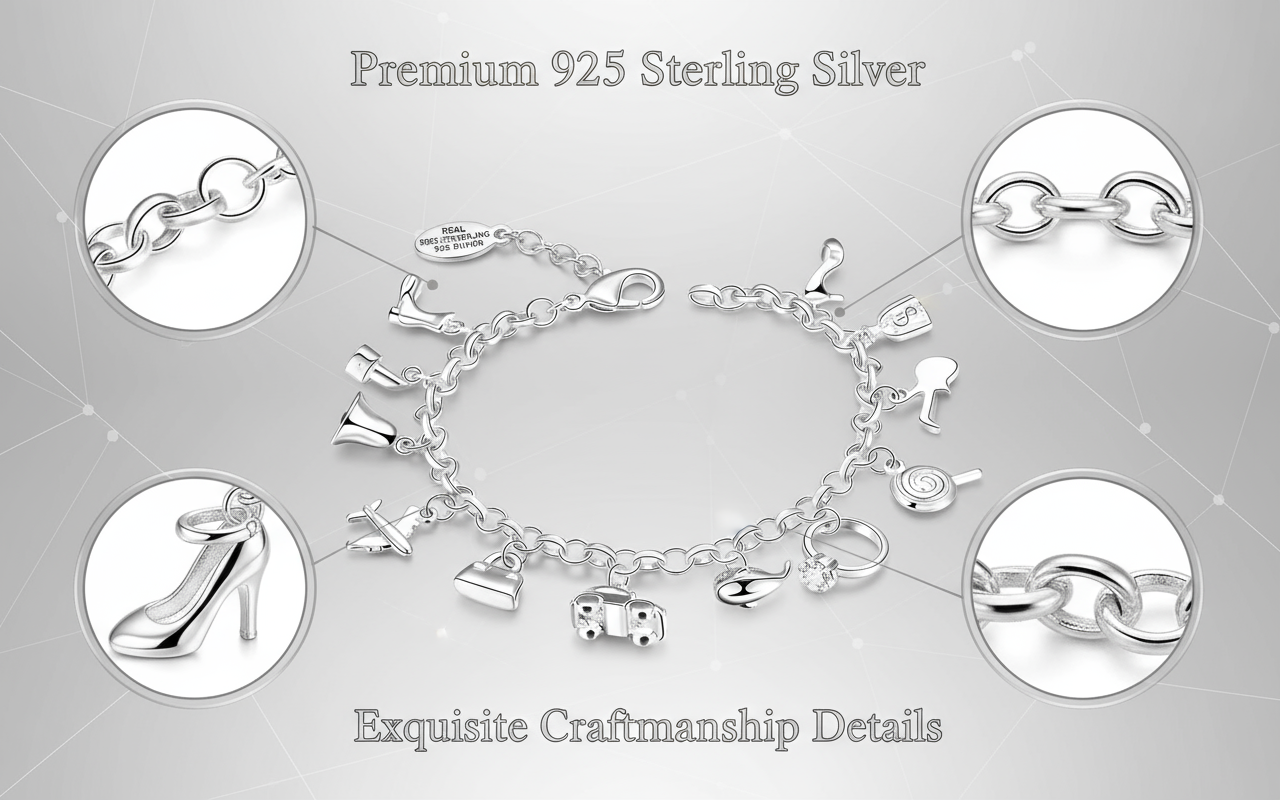 Pretty Bracelets 925 Sterling Silver AAA Zircon Crystal Bracelets 12 Pendants Charms Bangles For Woman New Fine Jewelry