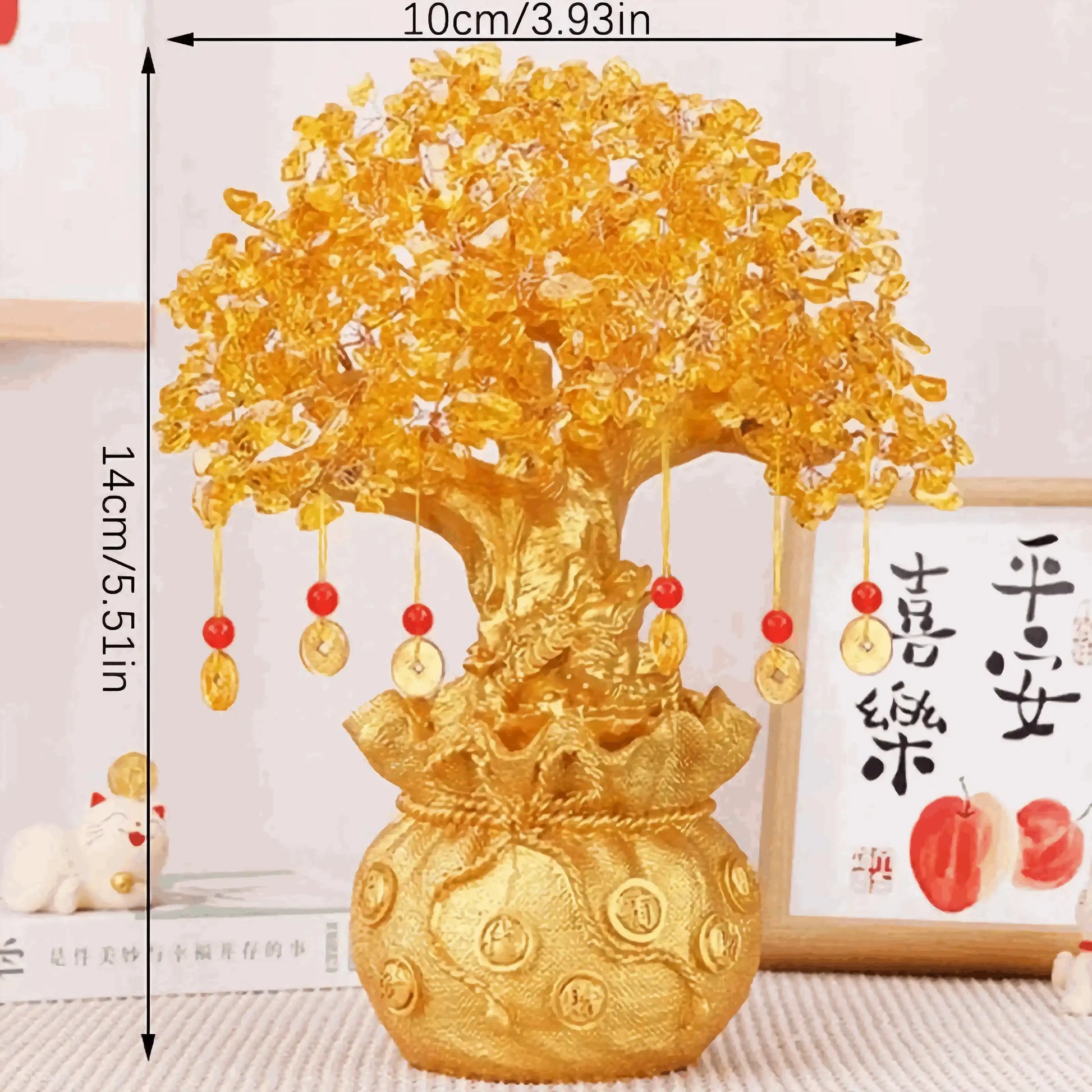 Lucky Money Tree Feng Shui Wealth Resin Bonsai Ornament Natural Craft Decoration