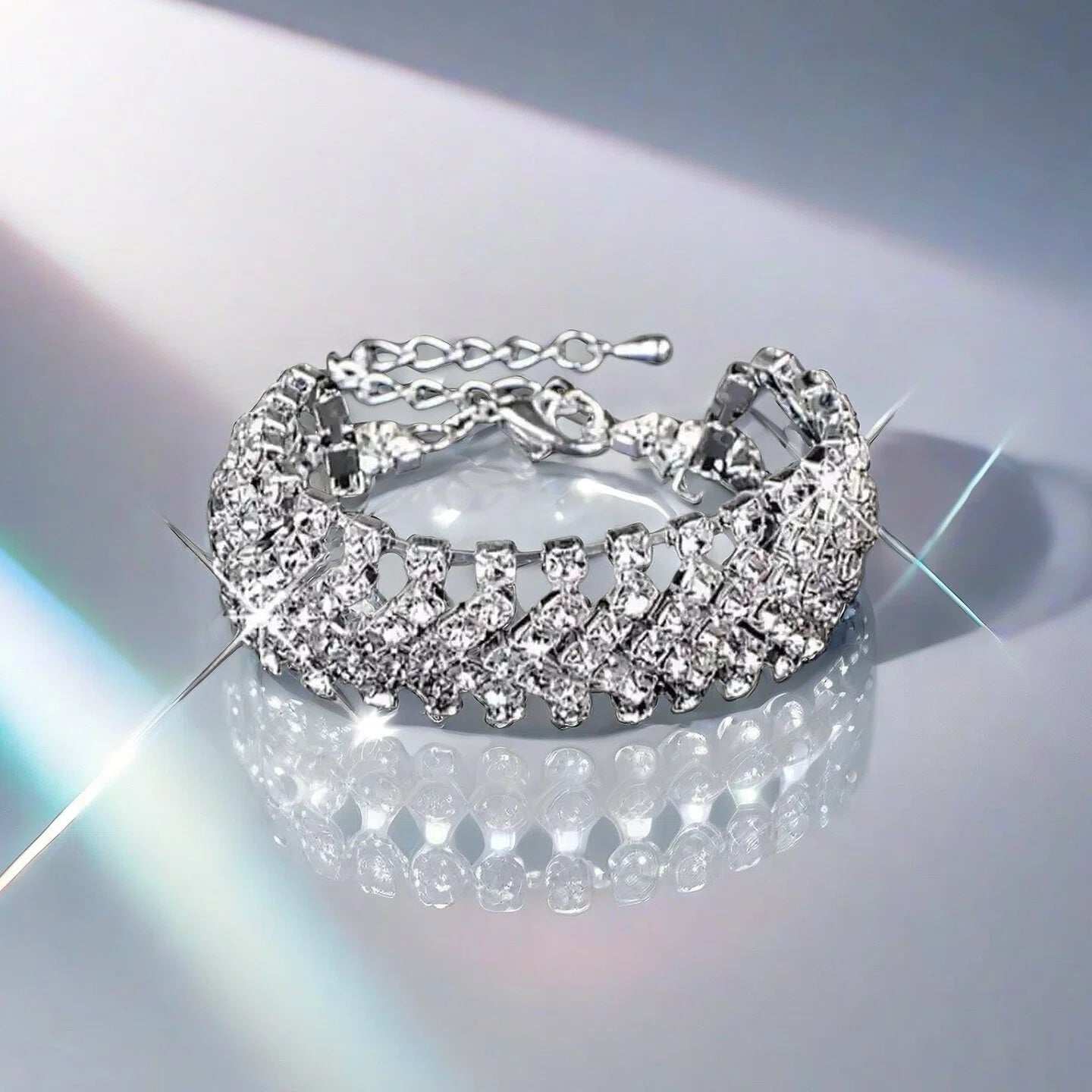 women's Bracelet Elegant Rhinestone Crystal Chain Female Jewelry Accessories silver