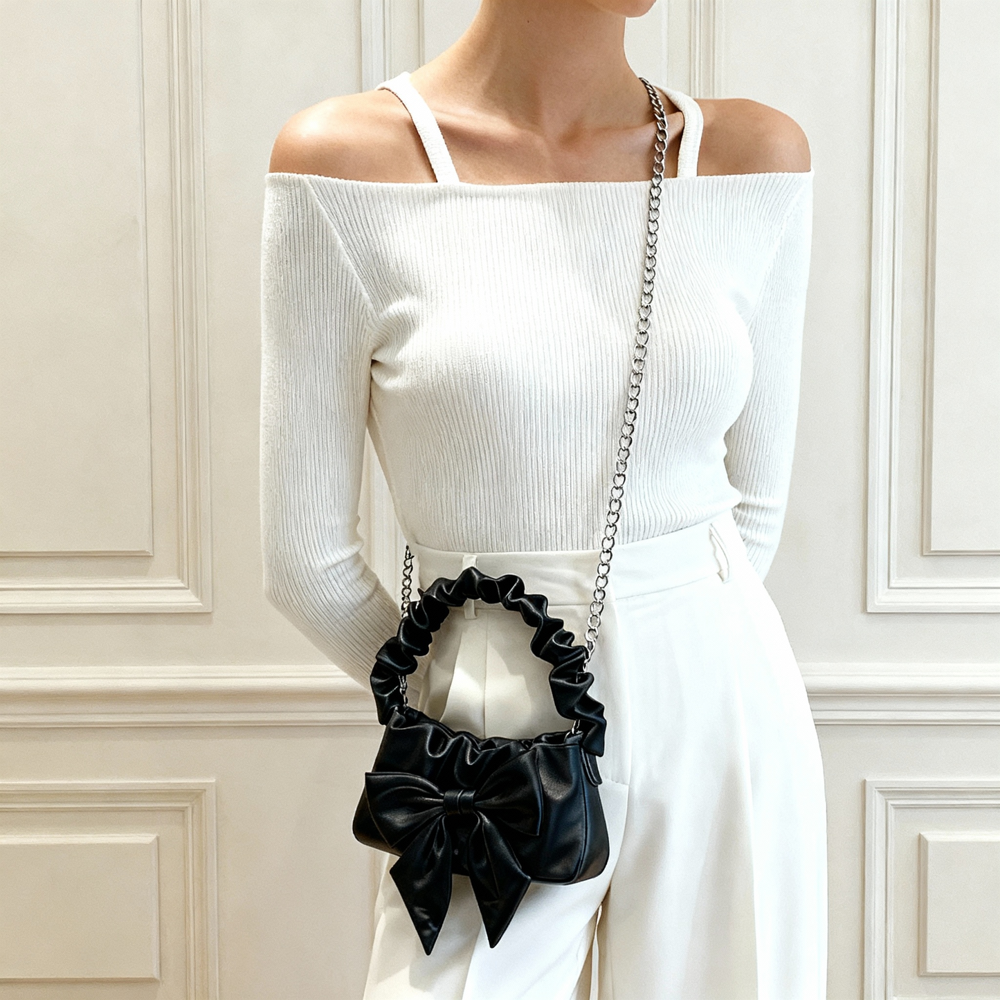 Women’s Satin Bow Shoulder Bag 2025 – Cute Ruched Handle Purse, Elegant Mini Crossbody Handbag for Date Night & Street Style