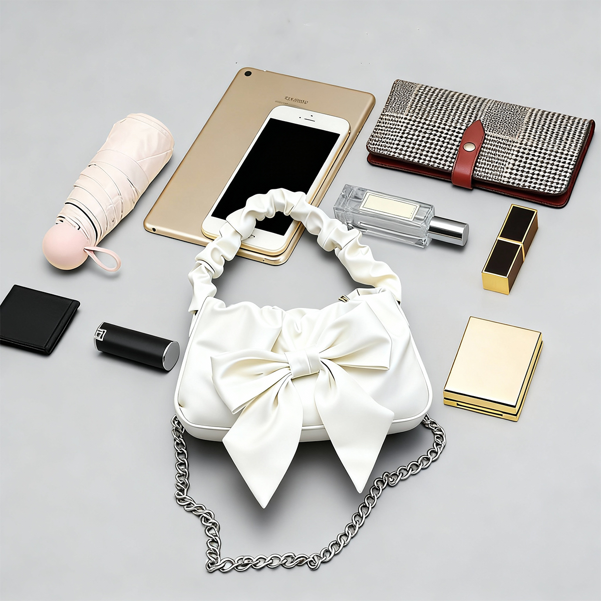 Women’s Satin Bow Shoulder Bag 2025 – Cute Ruched Handle Purse, Elegant Mini Crossbody Handbag for Date Night & Street Style