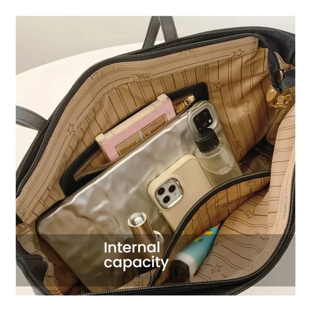 Tote bag, ladies' 2025 new handbag, embroidered small bear nylon bag, large capacity class commuting shoulder bag