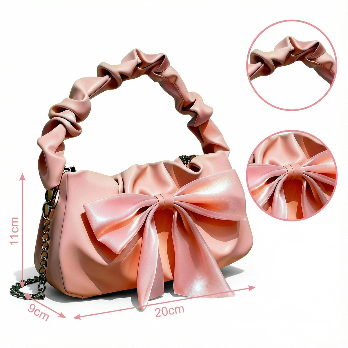Women’s Satin Bow Shoulder Bag 2025 – Cute Ruched Handle Purse, Elegant Mini Crossbody Handbag for Date Night & Street Style