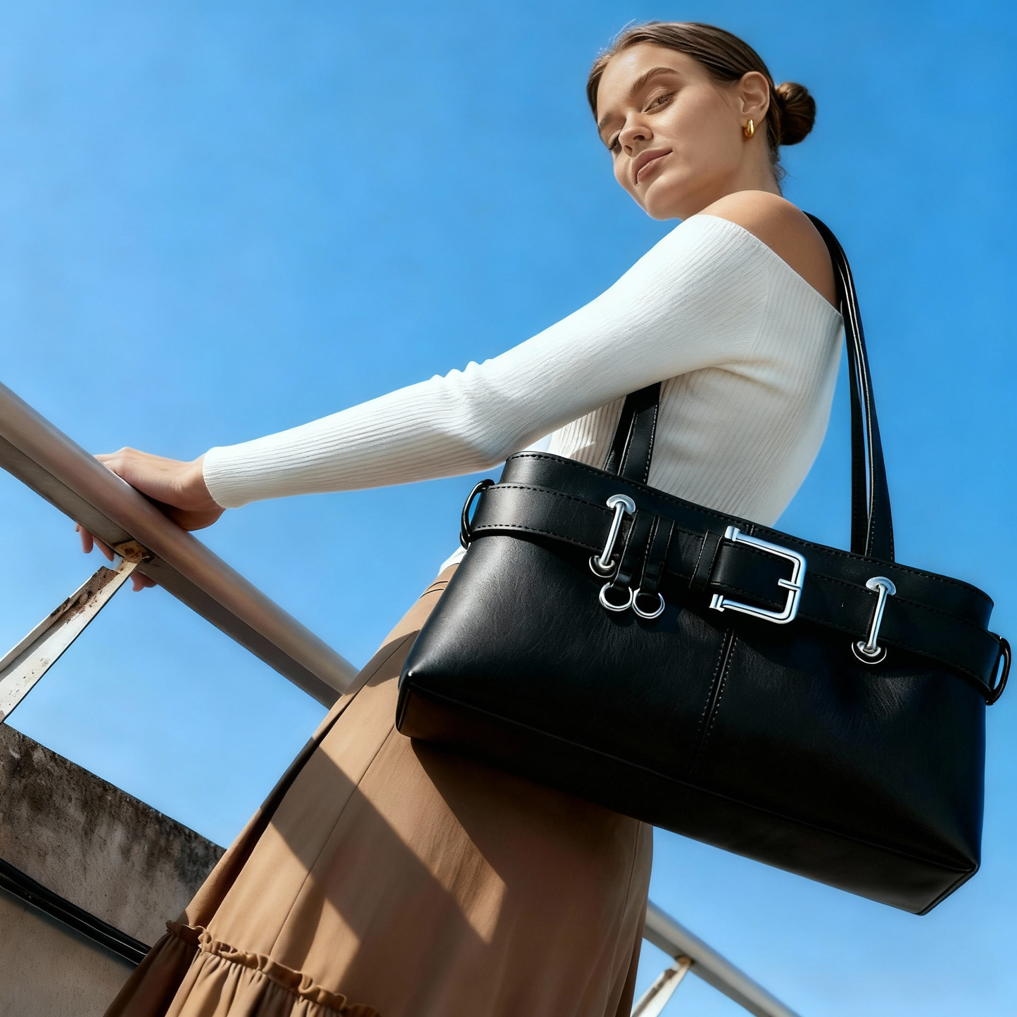 Retro Belted Shoulder Bag – Structured Vintage Style