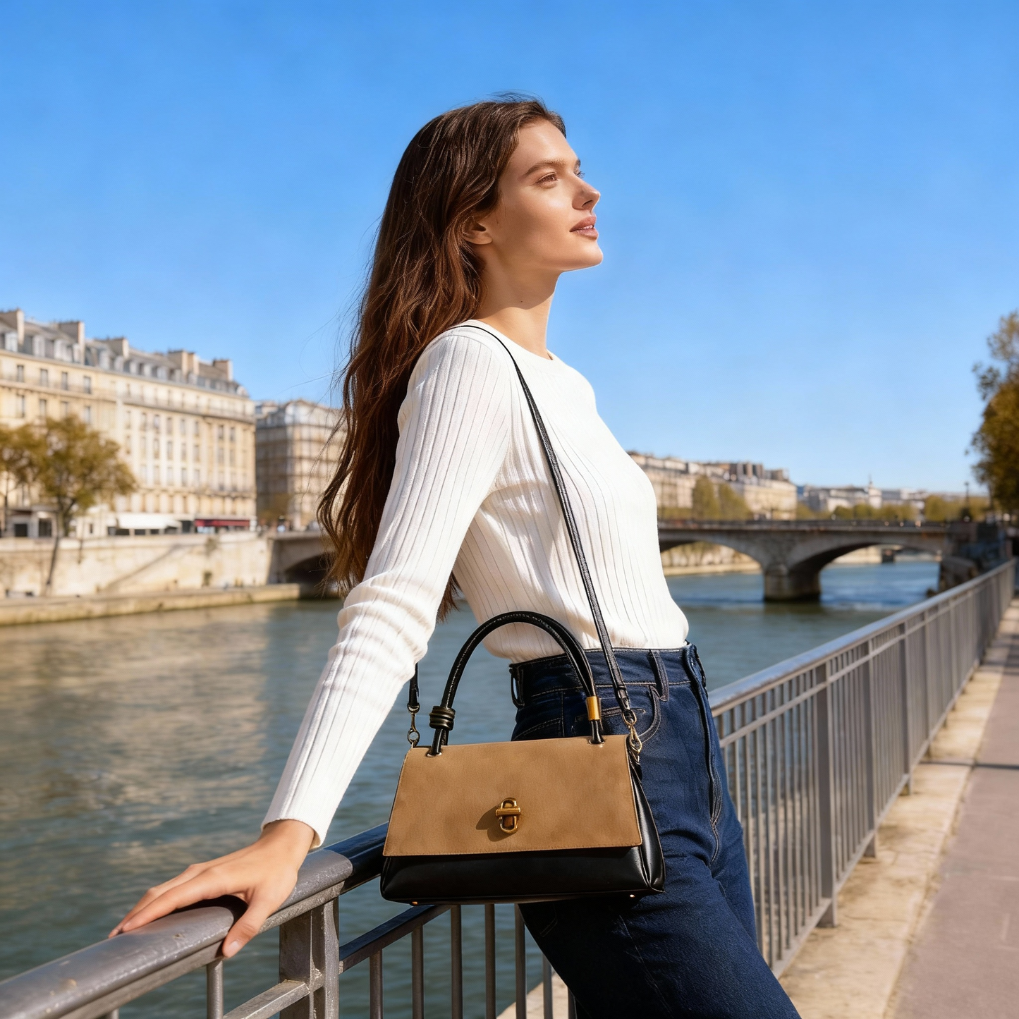 Vintage Suede Shoulder Bag with Leather Details – Business Casual for Women