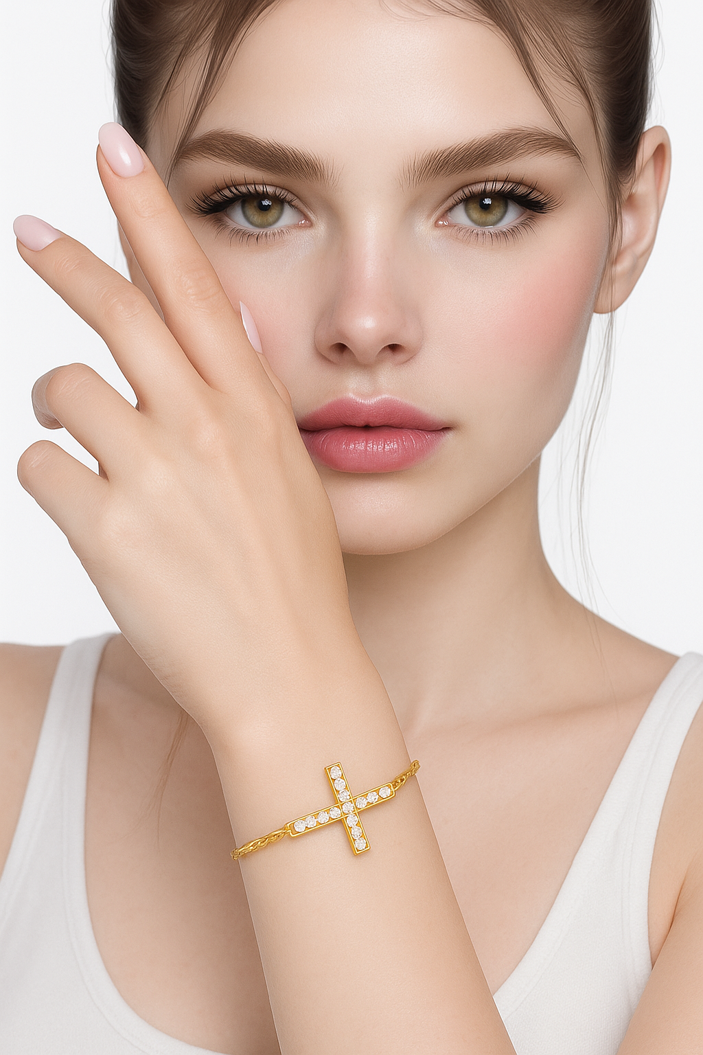 Designer Crystal Bracelet for Women Benefits: Protection & Good Luck – Gold Plated Cross Stainless Steel Fashion Jewelry