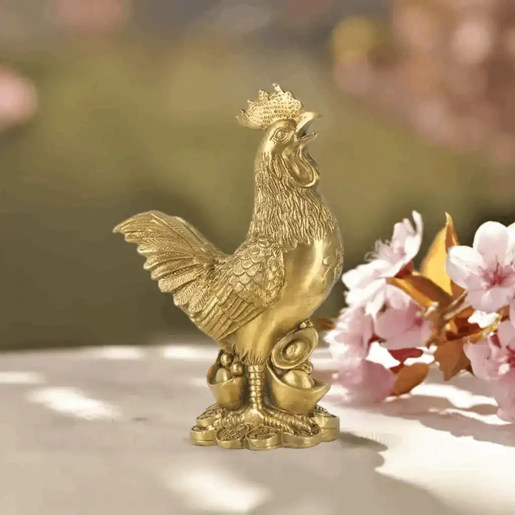 Brass Rooster Cock Figurine Statue 1Pc Chinese Lucky Fengshui Ornament For Home Office Store Desktop Decoration Handmade Crafts
