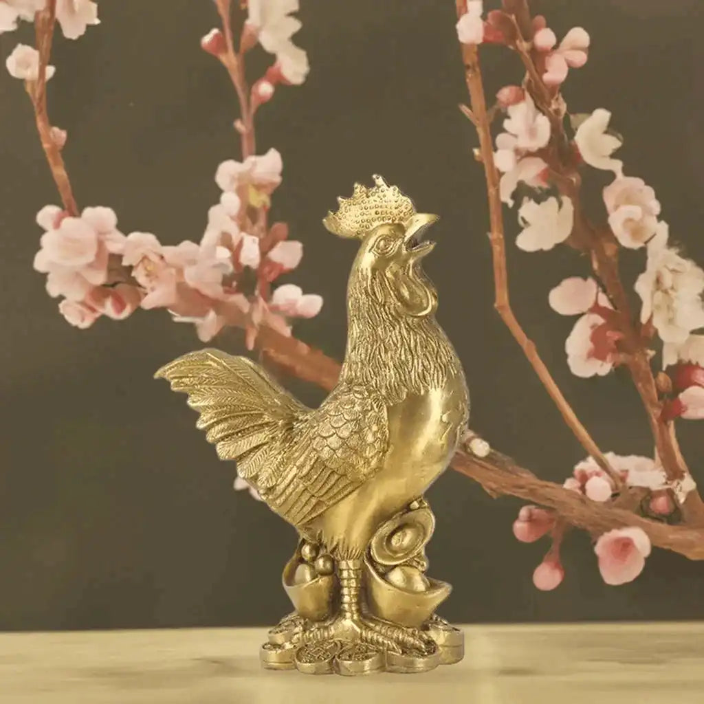 Brass Rooster Cock Figurine Statue 1Pc Chinese Lucky Fengshui Ornament For Home Office Store Desktop Decoration Handmade Crafts