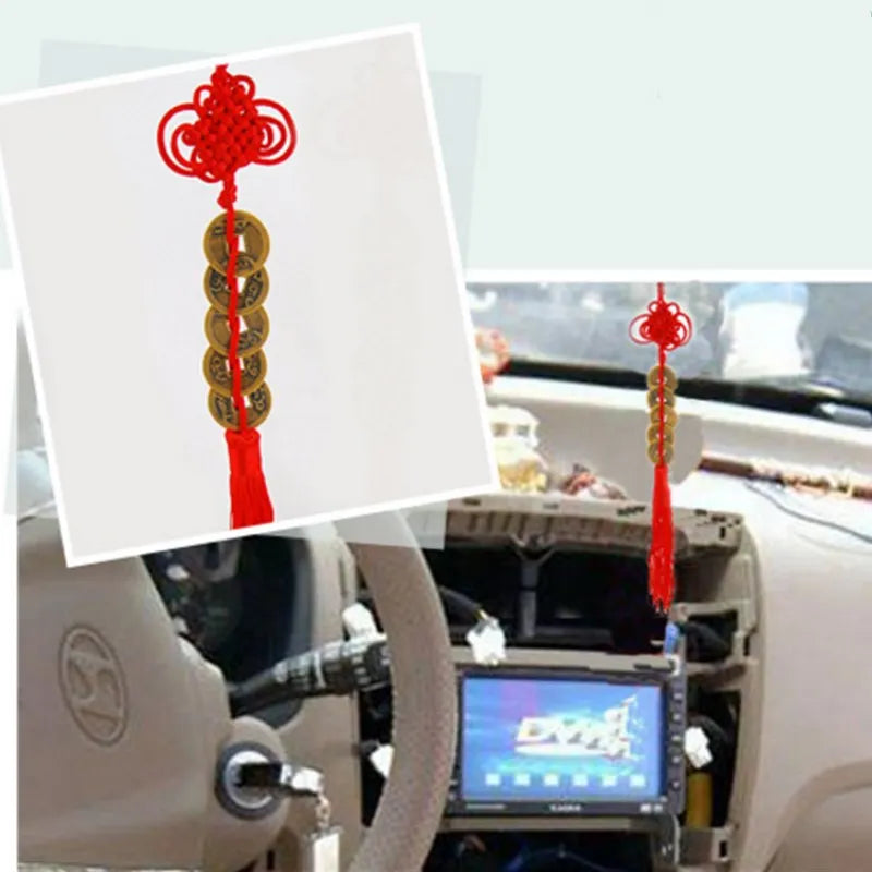 1PC Chinese Feng Shui Coins with Handmade Red Enless Knot Home Decor Hanging Decoration Lucky Ornaments for Car Wealth Success