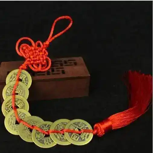 Chinese Feng Shui Coins with Red Knot Home Decor Hanging Ornament for Wealth and Success 8 coins