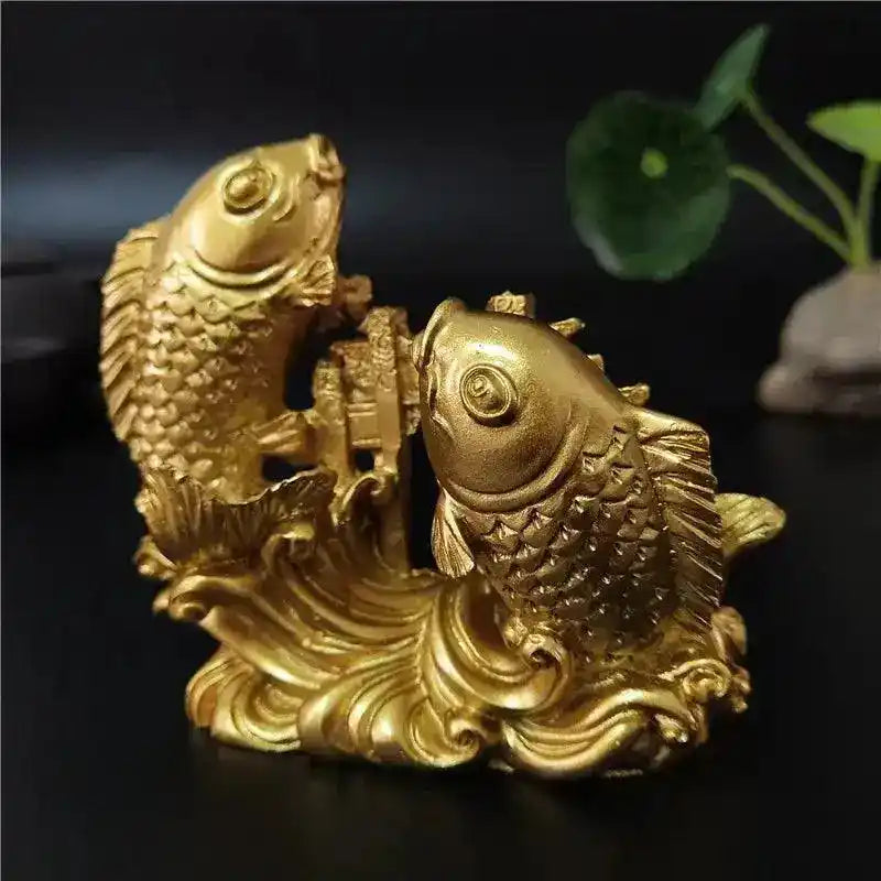 Hand-Carved Gold Chinese Feng Shui Buddha Animal Fish Statues Premium Home Décor Accessories
