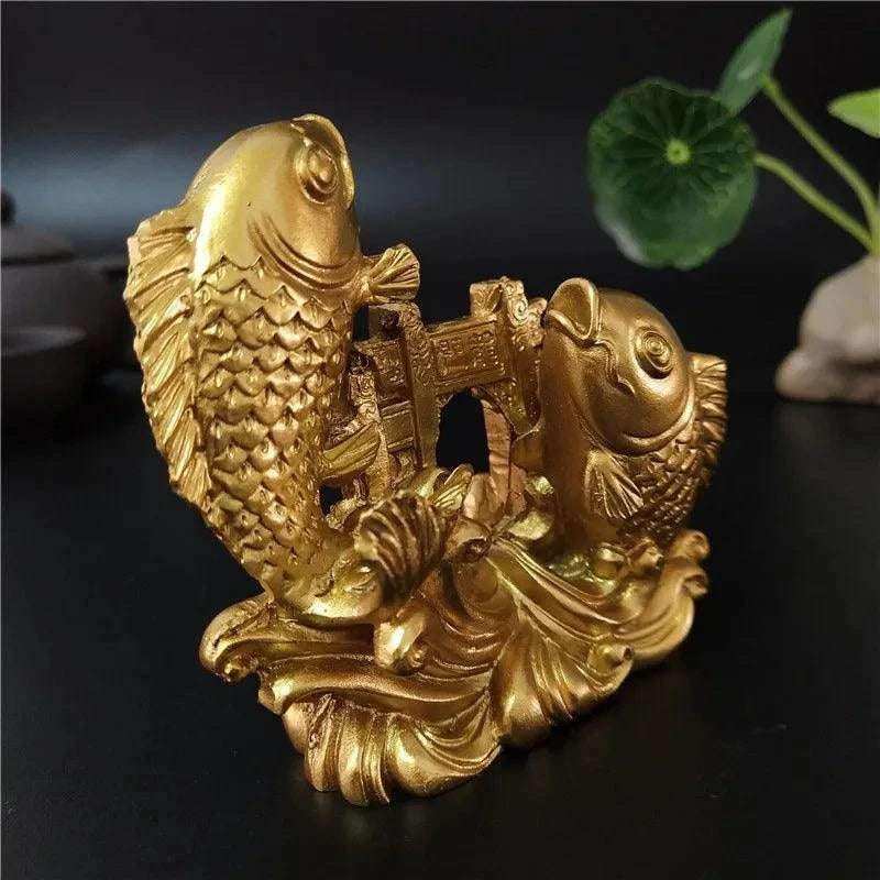 Hand-Carved Gold Chinese Feng Shui Buddha Animal Fish Statues Premium Home Décor Accessories