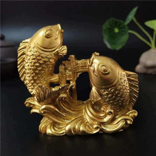 Hand-Carved Gold Chinese Feng Shui Buddha Animal Fish Statues Premium Home Décor Accessories