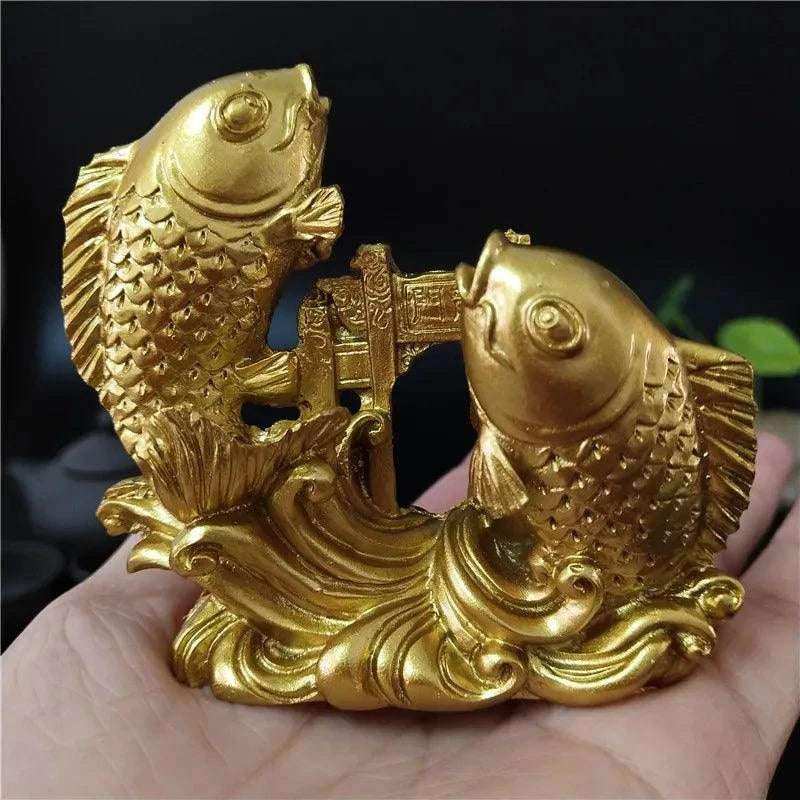 Hand-Carved Gold Chinese Feng Shui Buddha Animal Fish Statues Premium Home Décor Accessories