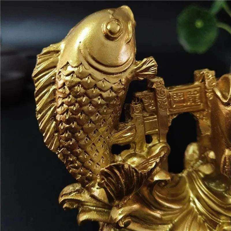 Hand-Carved Gold Chinese Feng Shui Buddha Animal Fish Statues Premium Home Décor Accessories