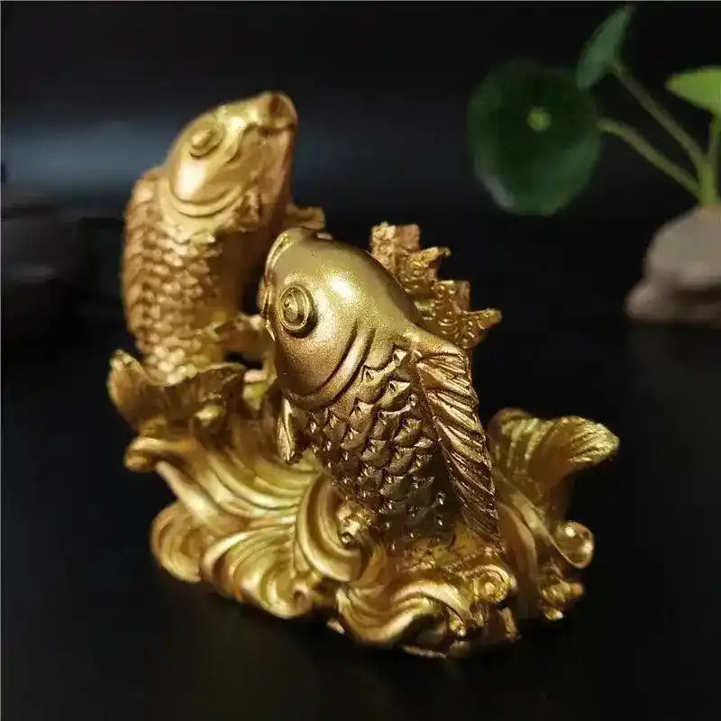 Hand-Carved Gold Chinese Feng Shui Buddha Animal Fish Statues Premium Home Décor Accessories