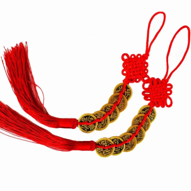 1PC Chinese Feng Shui Coins with Handmade Red Enless Knot Home Decor Hanging Decoration Lucky Ornaments for Car Wealth Success