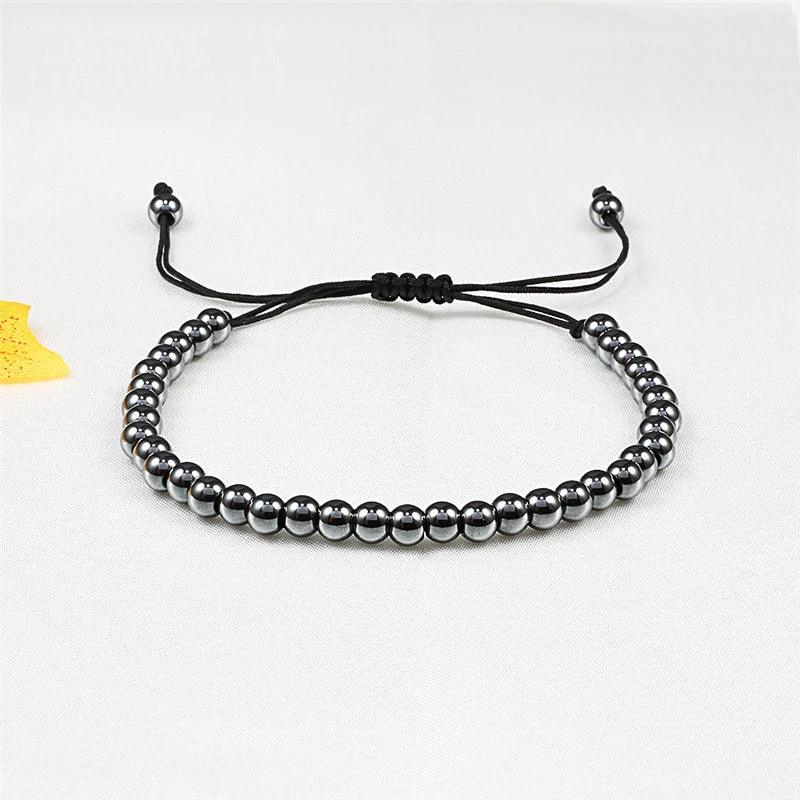 Hematite Beaded Bracelet for Men & Women – Handmade Adjustable Woven Bangle | Energy Healing, Protection & Stylish Gift