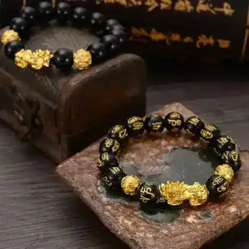 Feng Shui Wealth Bracelet Black Obsidian Pi Xiu Lucky Amulet