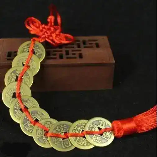Chinese Feng Shui Coins with Red Knot Home Decor Hanging Ornament for Wealth and Success 10 coins