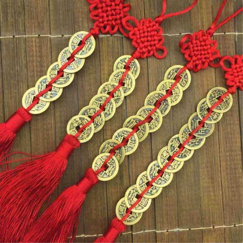 Chinese Feng Shui Coins with Red Knot Home Decor Hanging Ornament for Wealth and Success