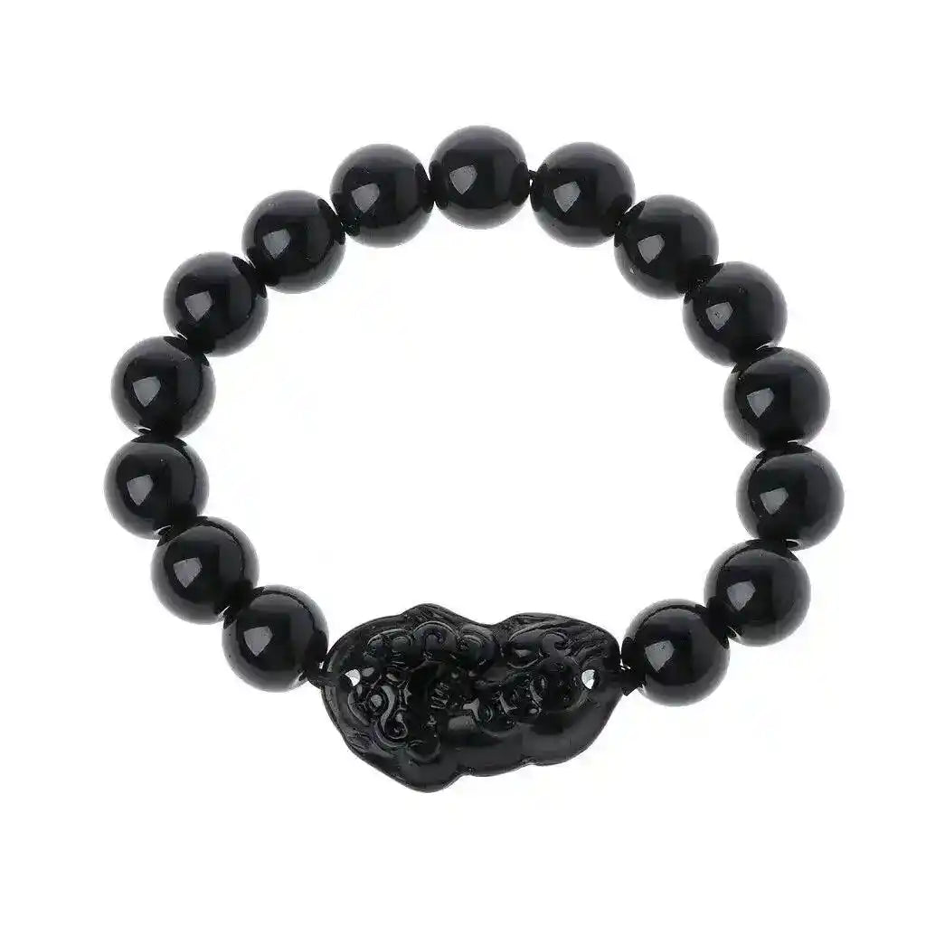 Chinese Pixiu Feng Shui Wealth Bracelet Black Obsidian