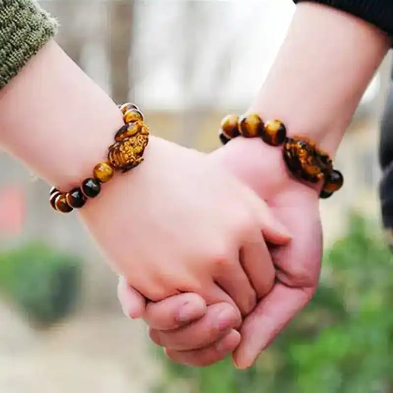 Tiger Eye Beads Feng Shui Bracelet – Pixiu Wealth & Good Luck Charm Amulet for Men & Women